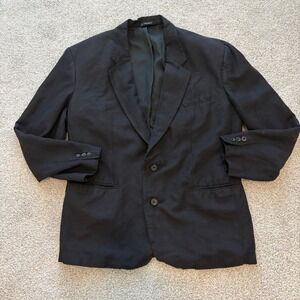 Claiborne‎ Linen Blazer Mens 42L Black Coastal Beach Two Button